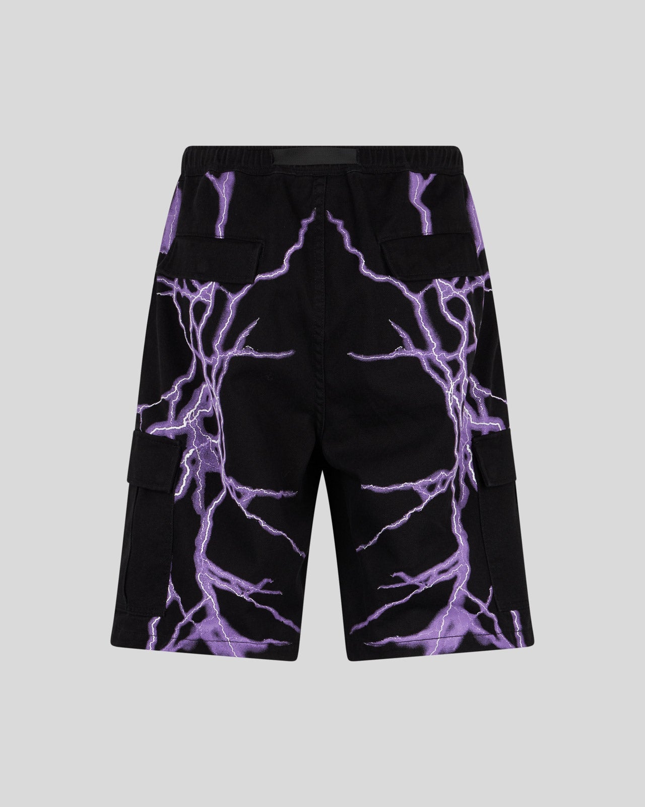 BLACK CARGO SHORTS WITH LATERAL PURPLE LIGHTNING