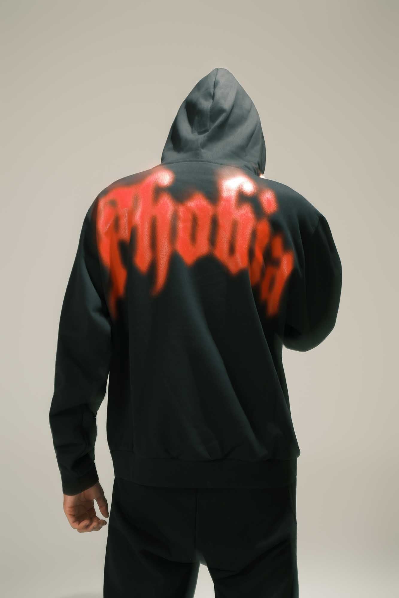 BLACK HOODIE WITH RED FOGGY LOGO