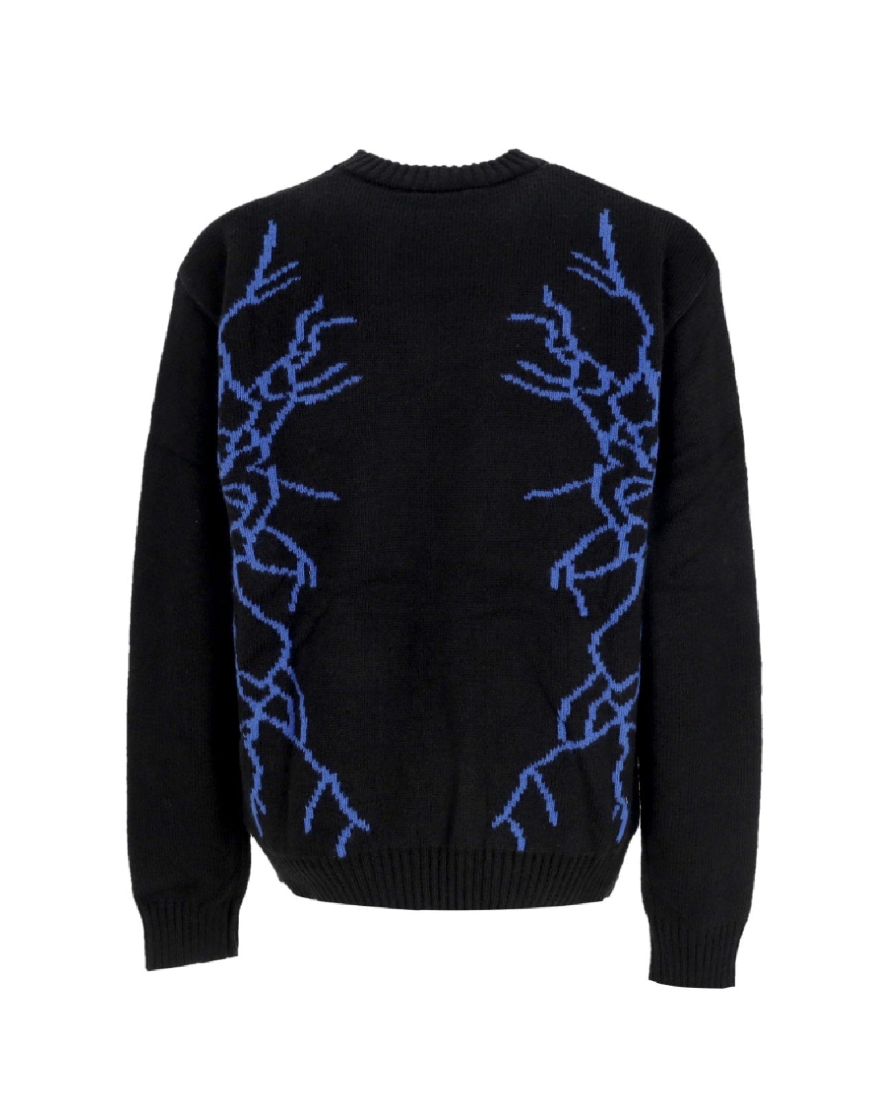 BLACK JUMPER WITH BLUE JACQUARD LIGHTNING AND LOGO