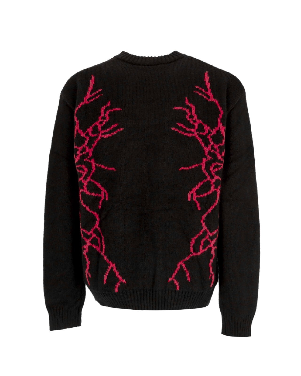 BLACK JUMPER WITH RED JACQUARD LIGHTNING AND LOGO