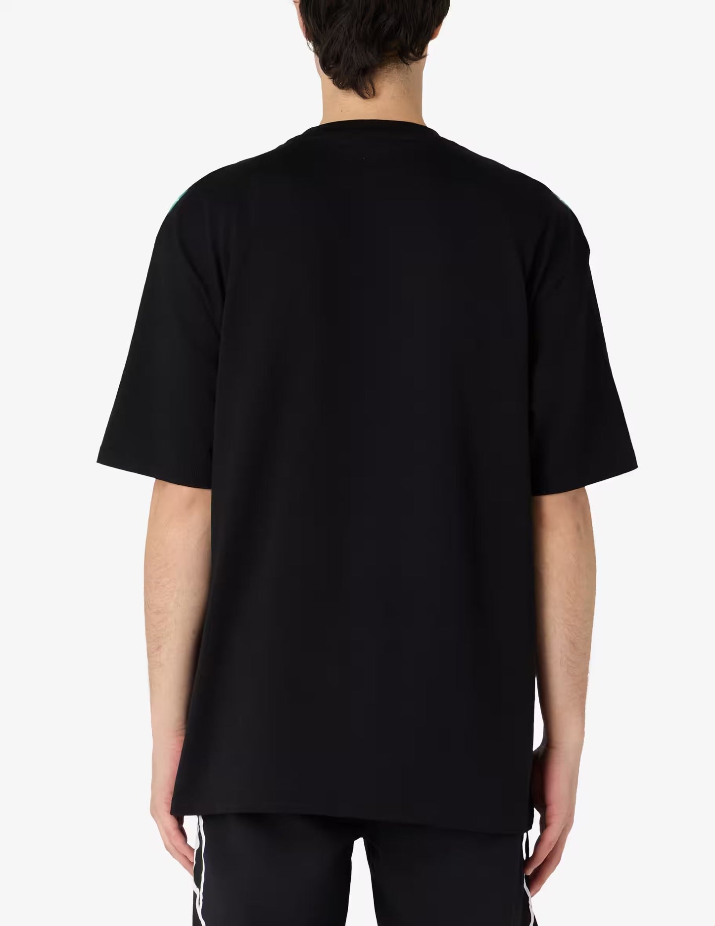 BLACK T-SHIRT WITH LATERAL GREENLIGHTNING PRINT AND GOTHIC LOGO