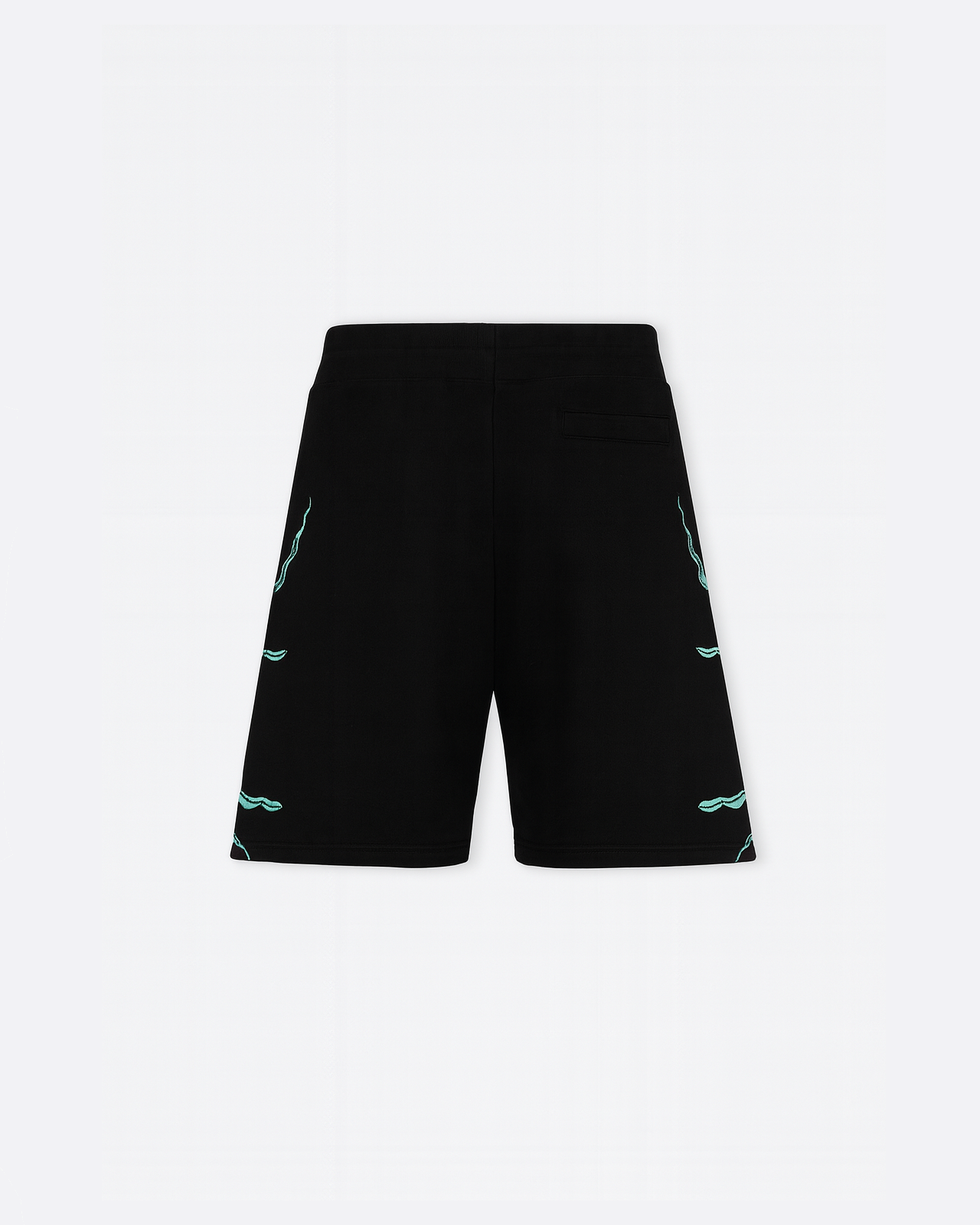BLACK SHORTS WITH LATERAL GREENLIGHTNING PRINT AND EMBROIDERY GOTHIC LOGO