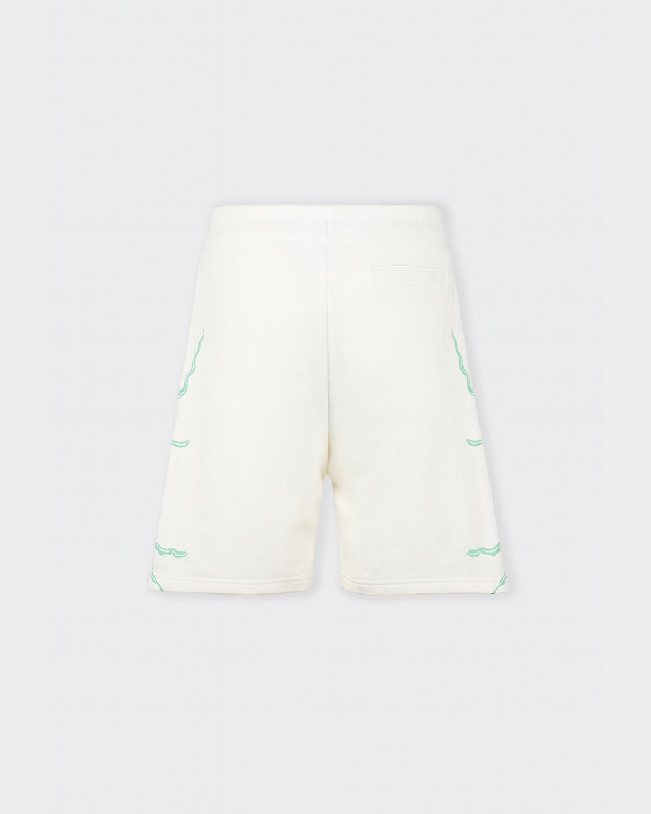 WHITE SHORTS WITH LATERAL GREENLIGHTNING PRINT AND EMBROIDERY GOTHIC LOGO