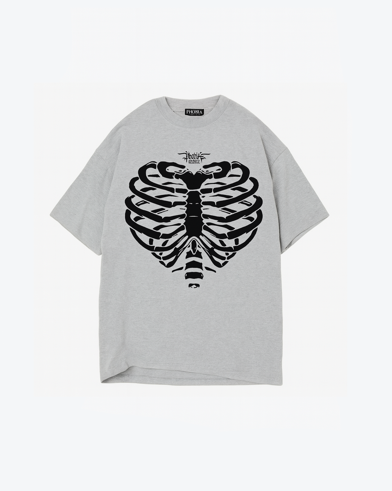 GREY T-SHIRT WITH FRONT BLACK RIB HEART PRINT