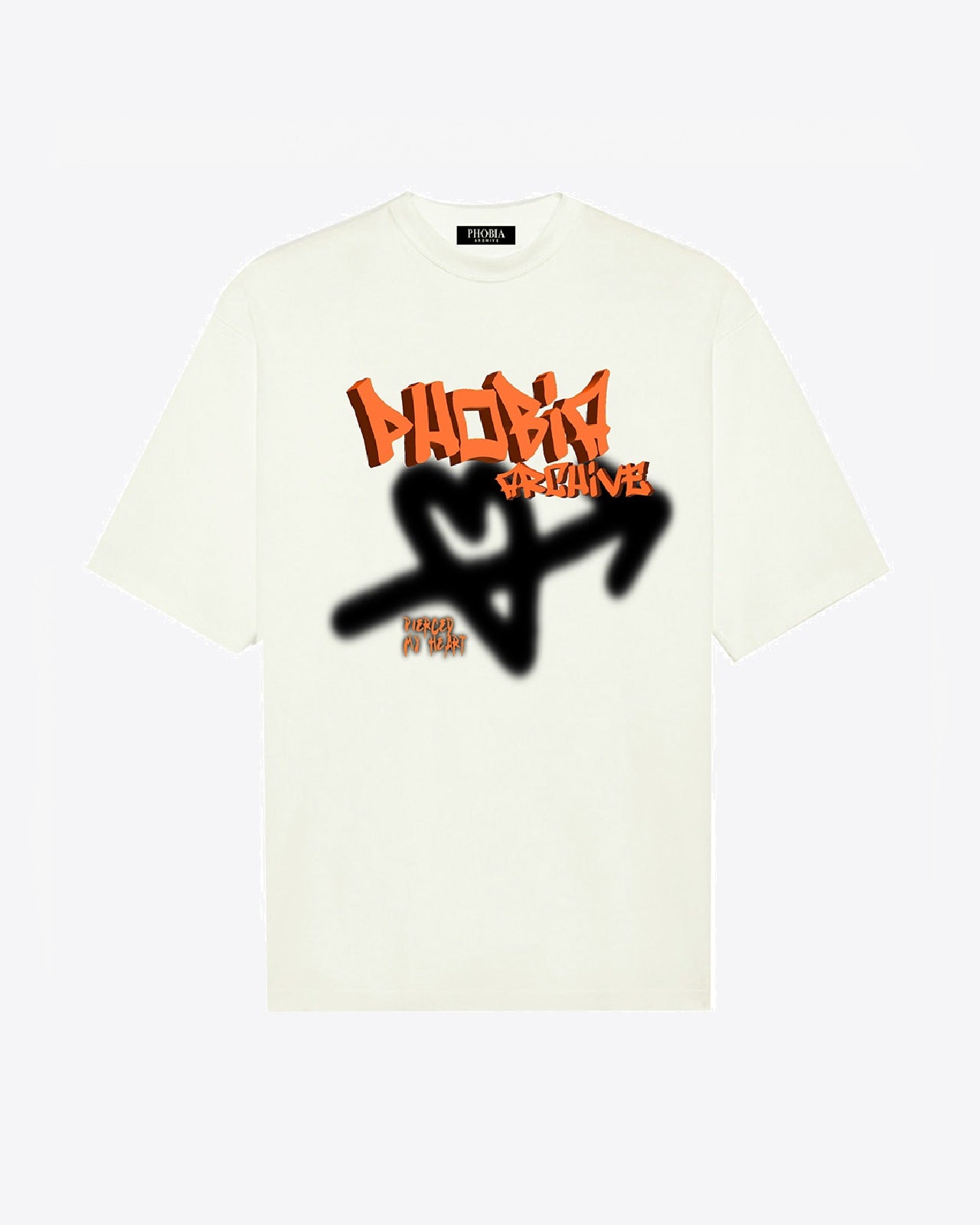 WHITE T-SHIRT WITH ORANGE SPRAY HEART PRINT