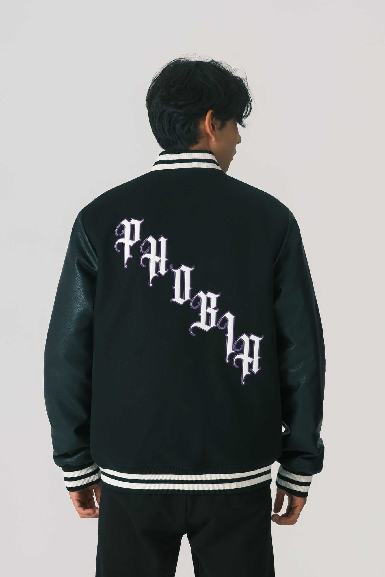 BLACK JACKET WITH WHITE EMBROIRED THUNDER AND LOGO