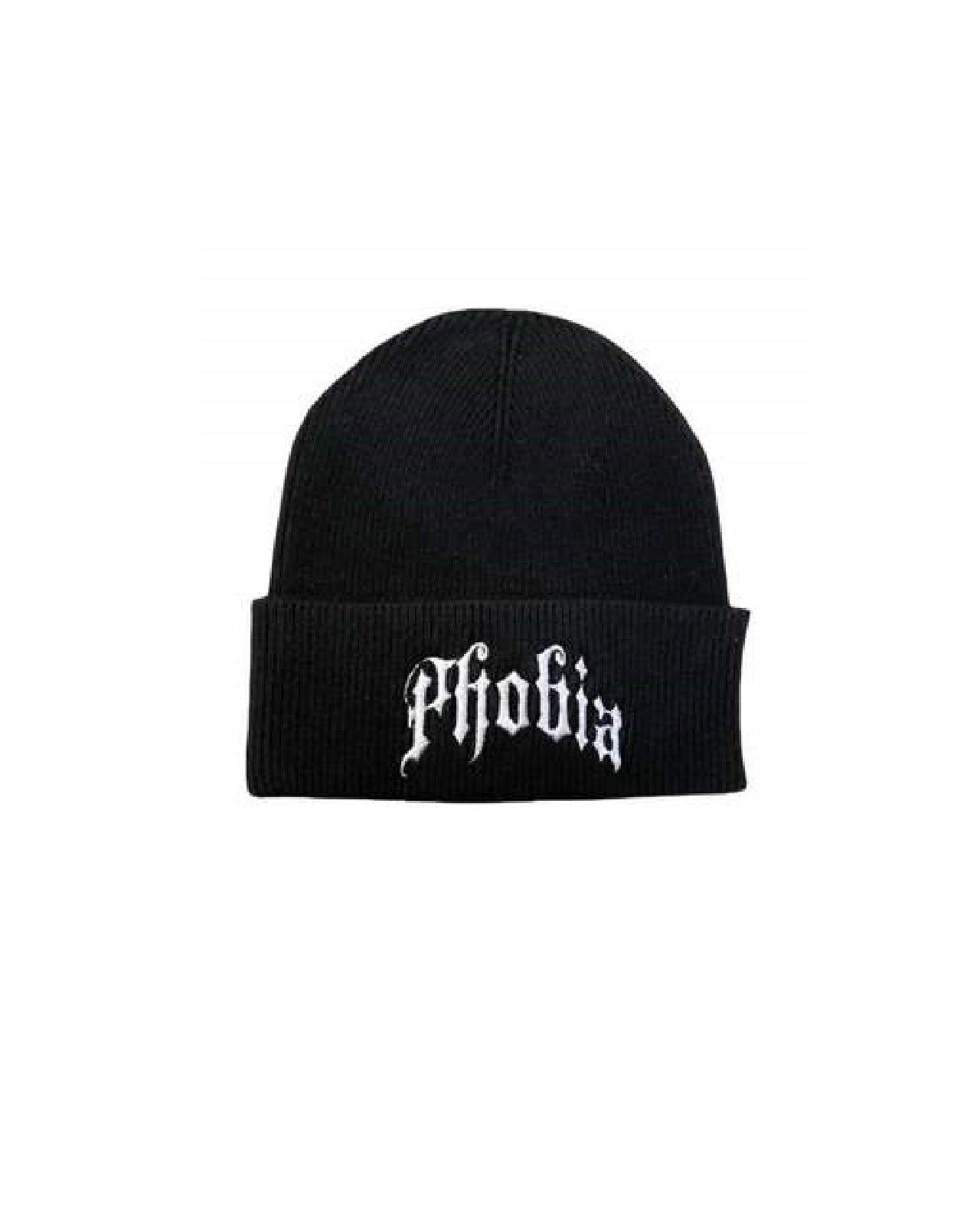 BLACK BEANIE WITH EMBROIDERED LOGO AND METAL LABEL