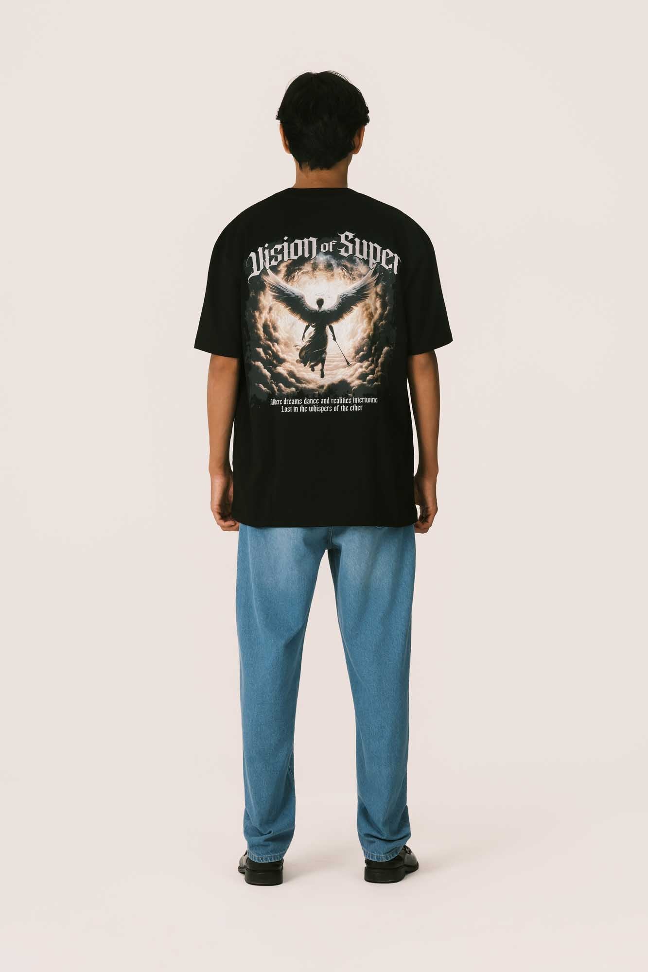 BLACK TEE WITH ANGEL PRINT ON BACK