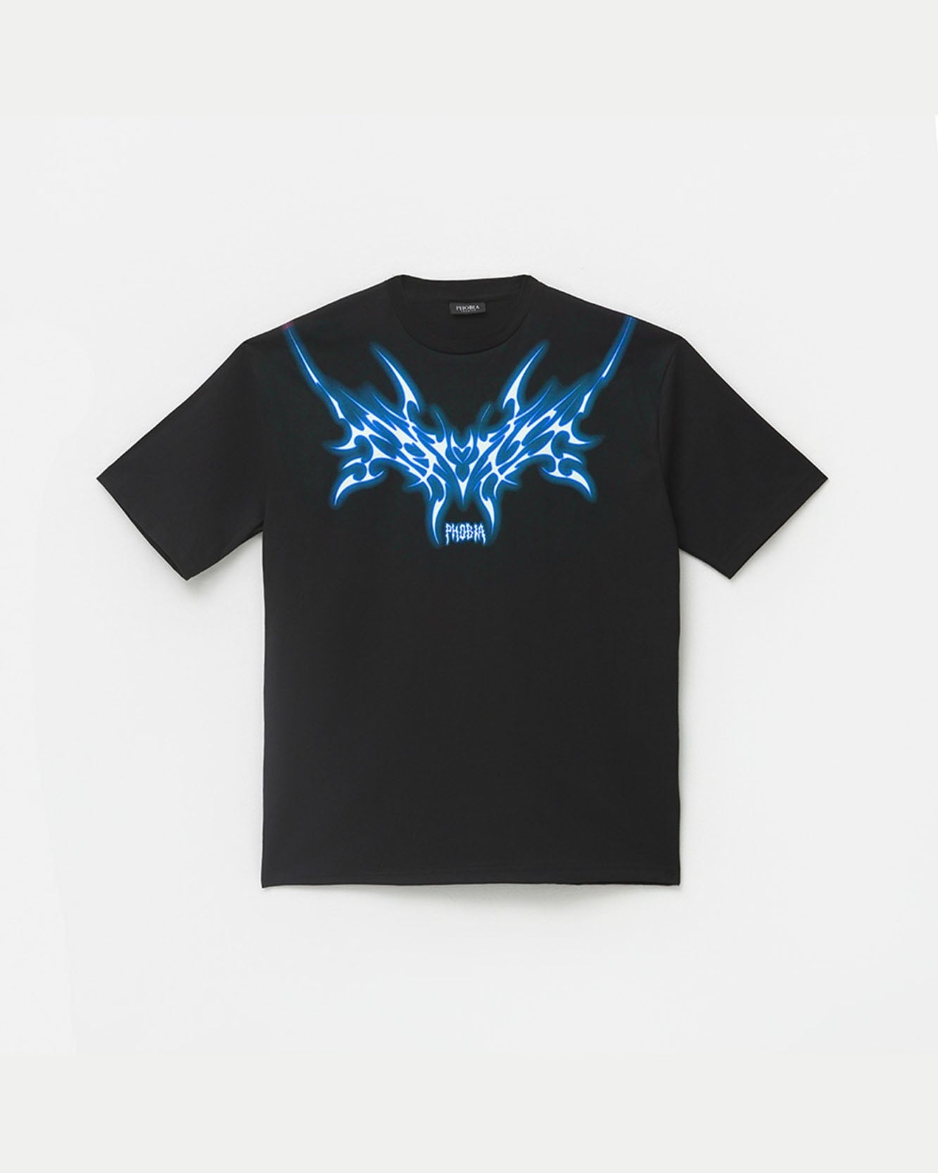 BLACK TEE WITH BLUE TRIBAL
