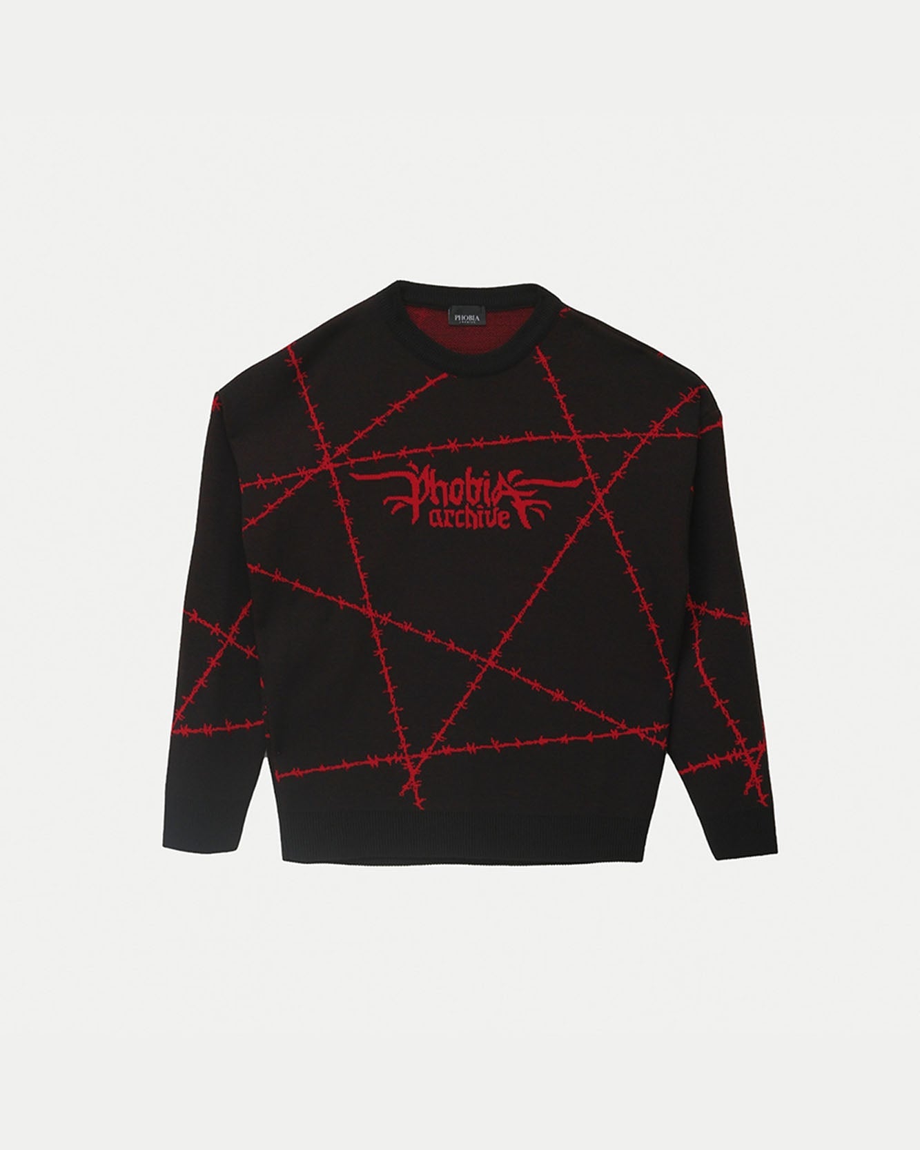 BLACK SWEATER WITH RED BARBED WIRE JACQUARD