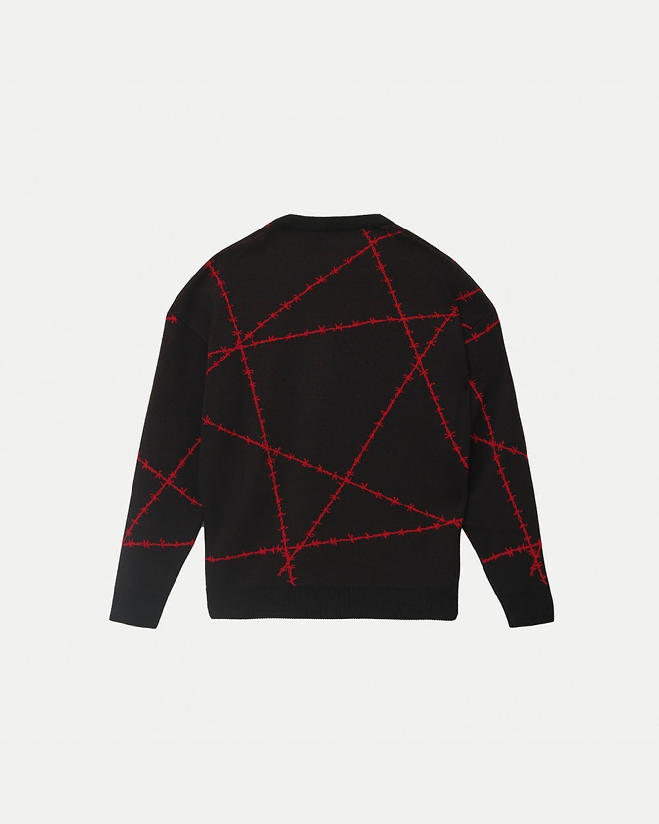 BLACK SWEATER WITH RED BARBED WIRE JACQUARD