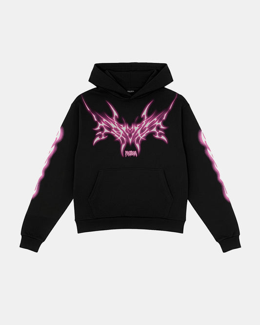 BLACK HOODIE WITH LILAC TRIBAL