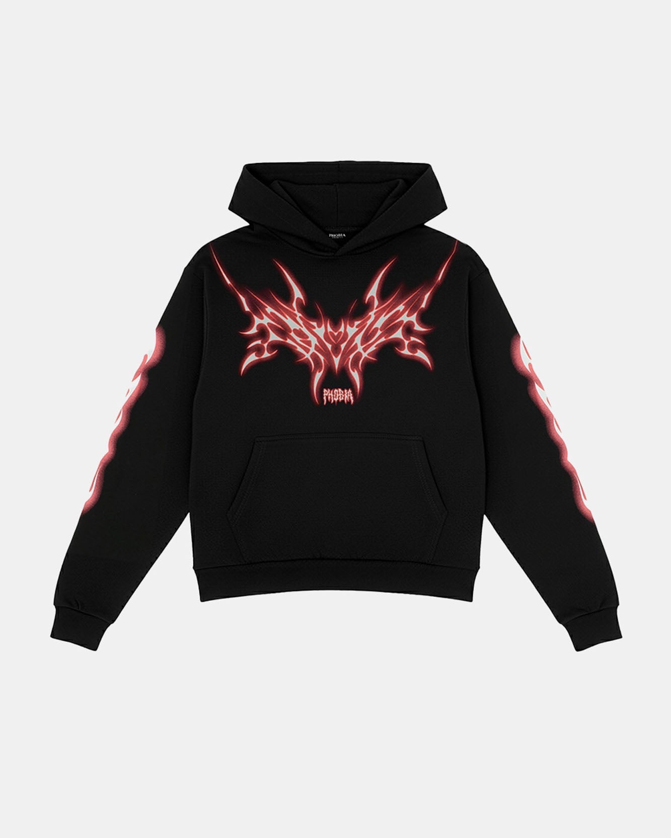 BLACK HOODIE WITH RED TRIBAL