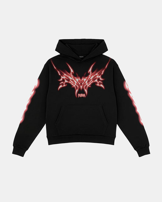 BLACK HOODIE WITH RED TRIBAL