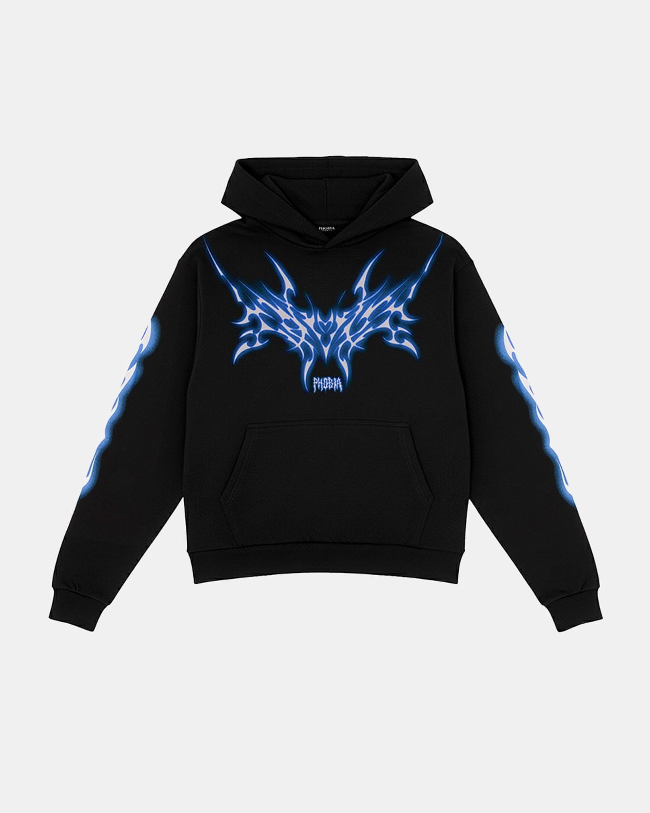 BLACK HOODIE WITH BLUE TRIBAL