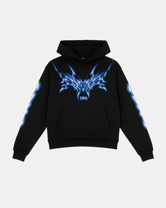 BLACK HOODIE WITH BLUE TRIBAL