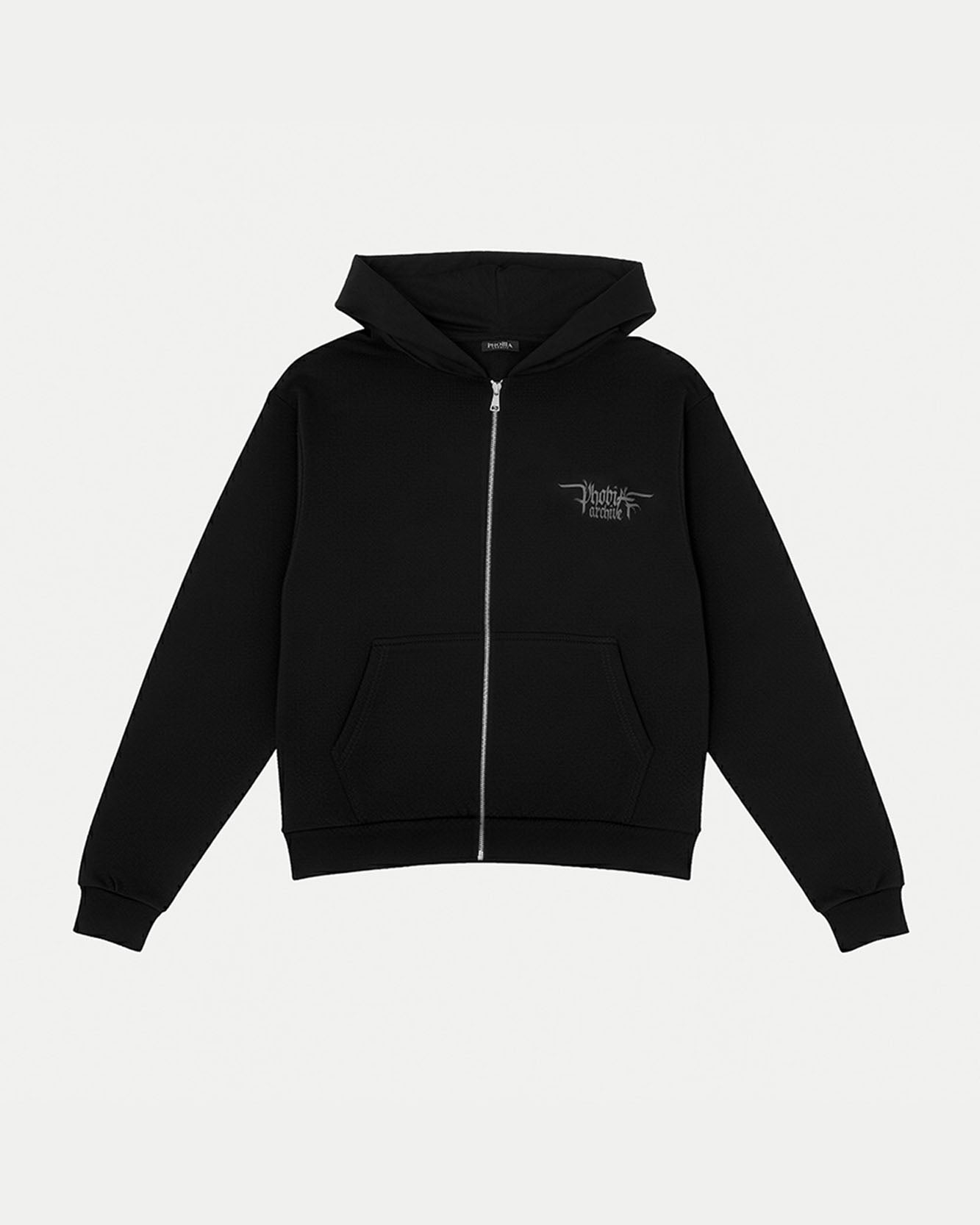 BLACK HOODIE ZIP WITH PHOBIA FOGGY LOGO PRINT