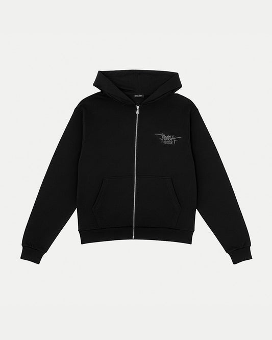 BLACK HOODIE ZIP WITH PHOBIA FOGGY LOGO PRINT