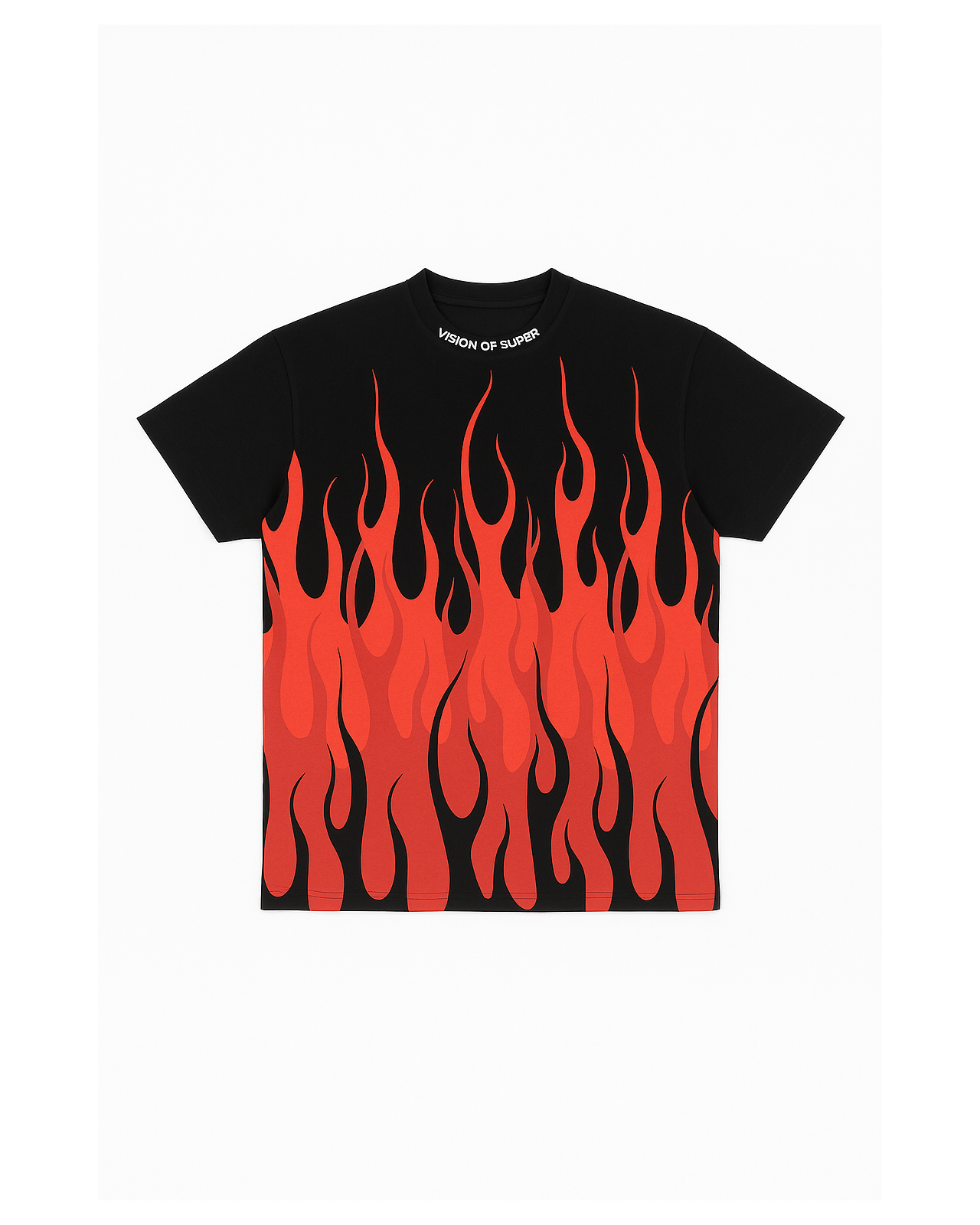 BLACK T-SHIRT WITH REVERSED RED FLAMES