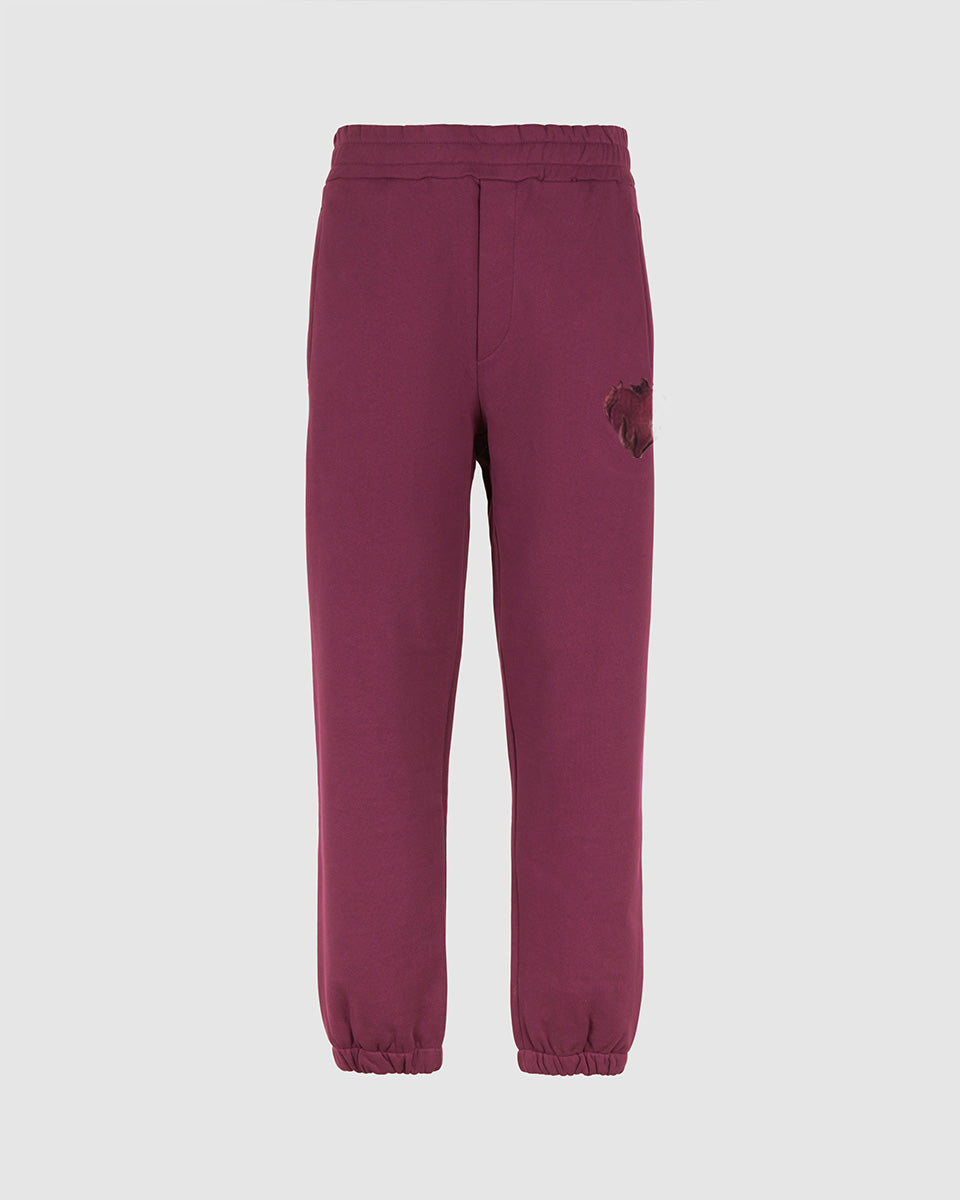 GRAPE WINE PANTS WITH EMBROIDERED FLAMING HEART