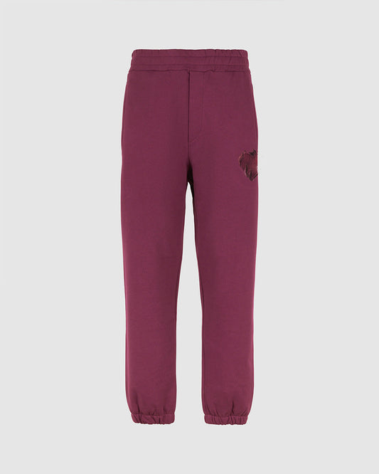 GRAPE WINE PANTS WITH EMBROIDERED FLAMING HEART