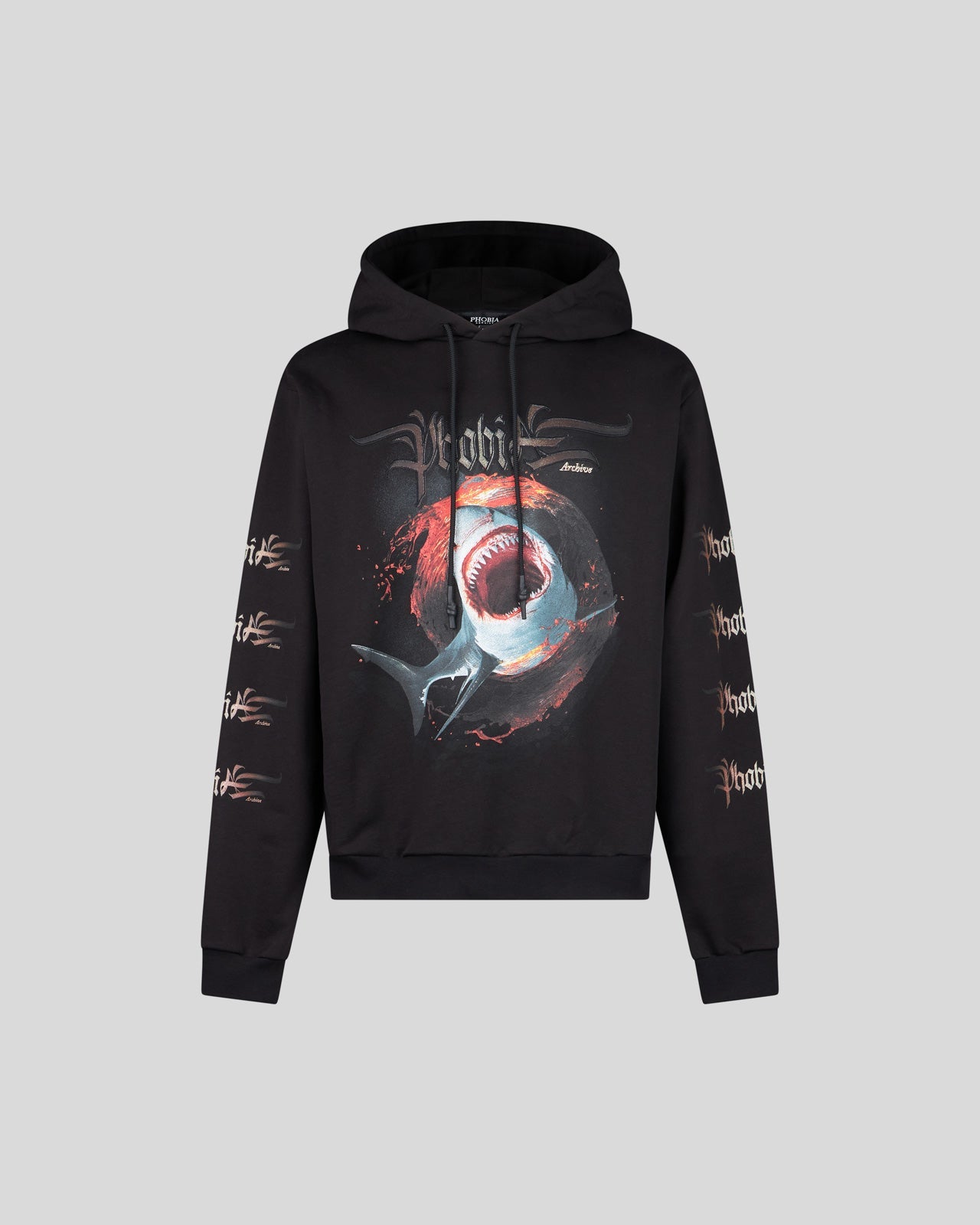 BLACK HOODIE WITH SHARK PRINT
