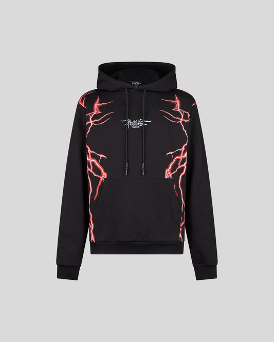 BLACK HOODIE WITH LIGHTNING RED PRINT