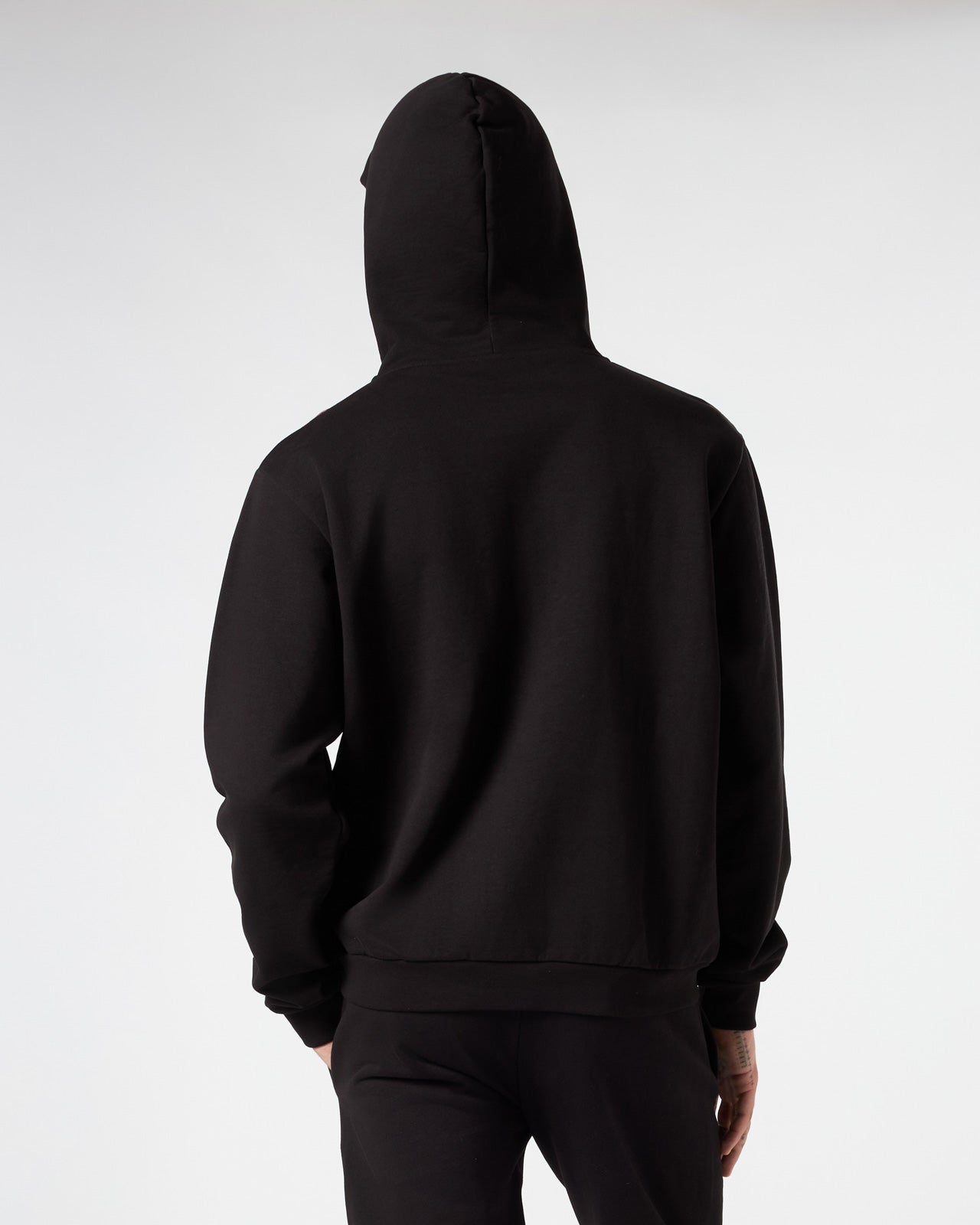 BLACK BALACLAVA HOODIE WITH LIGHTNING RED PRINT