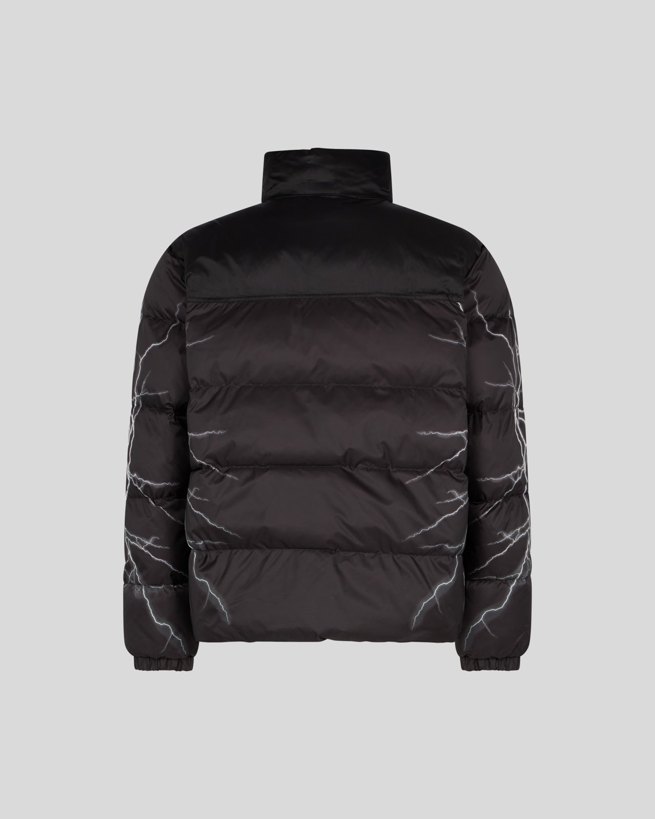 BLACK PUFFER JACKET WITH GREY LIGHTNING PRINT