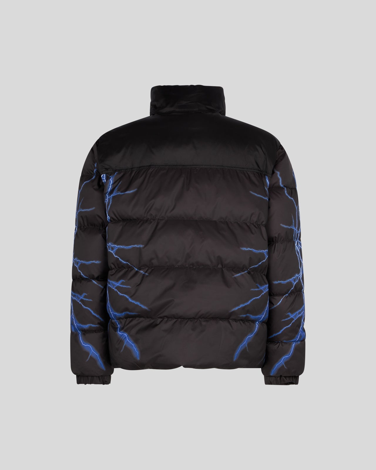 BLACK PUFFER JACKET WITH BLUE LIGHTNING PRINT