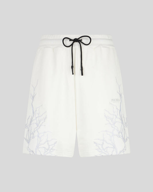 WHITE SHORTS WITH GREY EMBROIDERY LIGHTNING