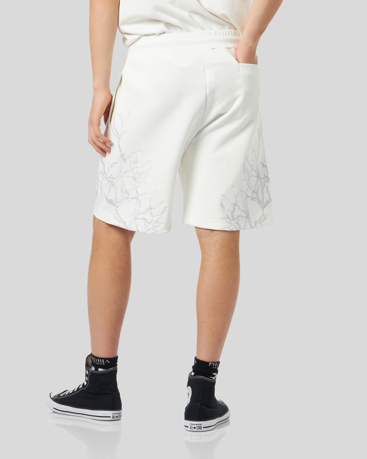 WHITE SHORTS WITH GREY EMBROIDERY LIGHTNING