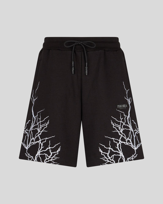 BLACK SHORTS WITH GREY EMBROIDERY LIGHTNING