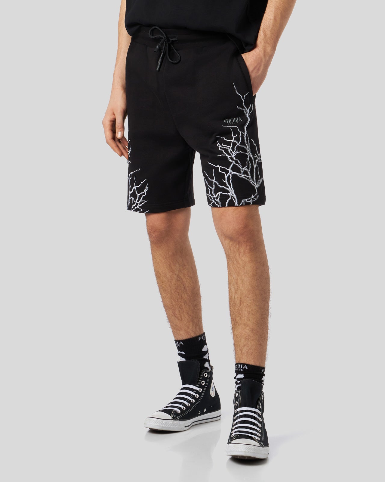 BLACK SHORTS WITH GREY EMBROIDERY LIGHTNING