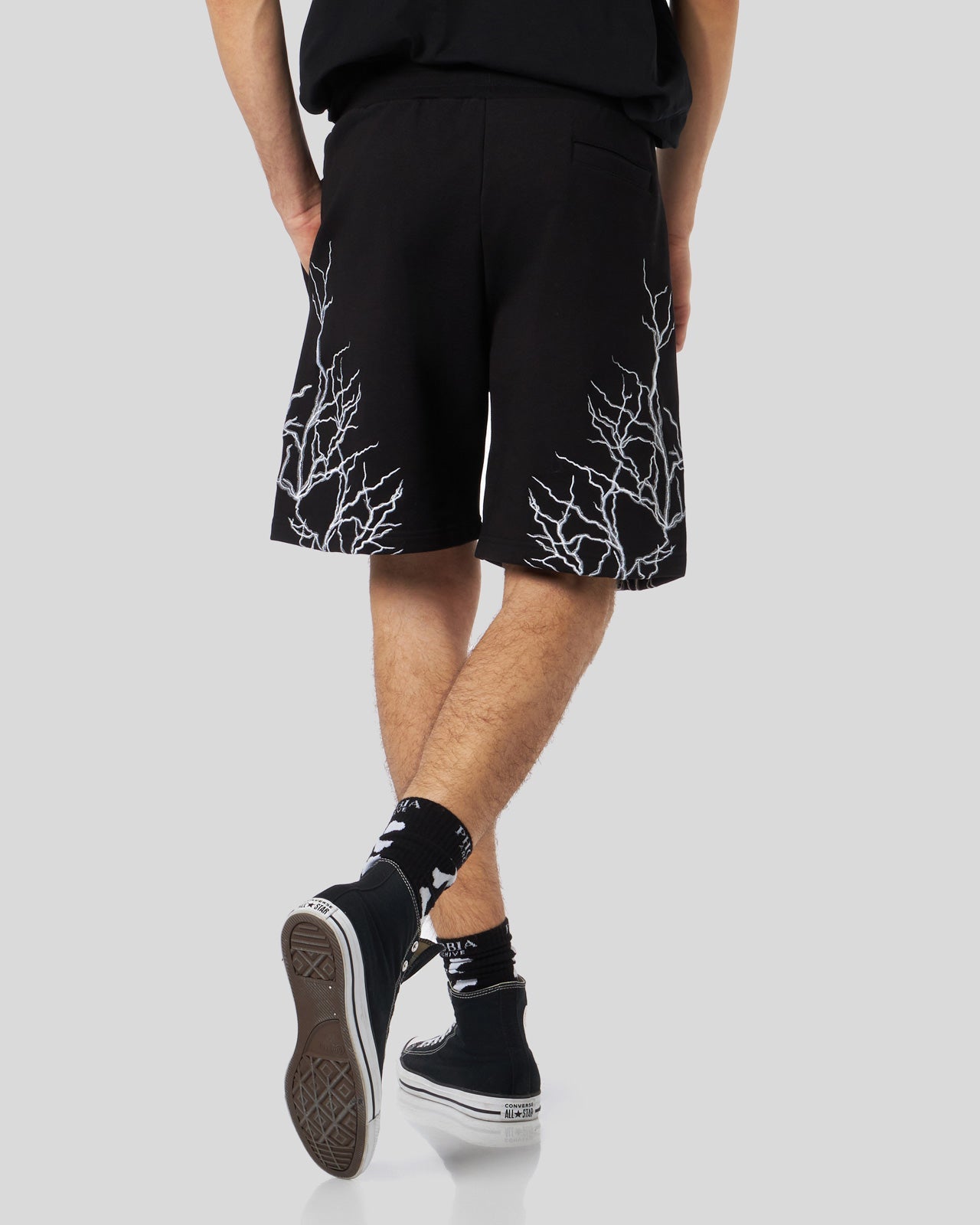 BLACK SHORTS WITH GREY EMBROIDERY LIGHTNING