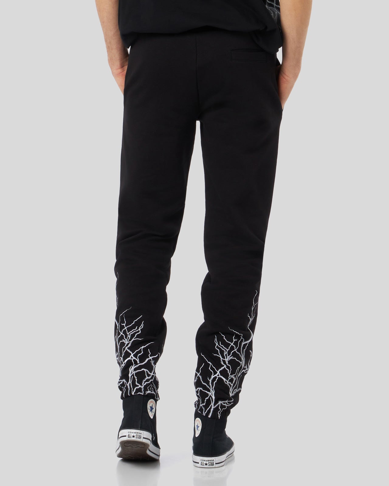 BLACK PANTS WITH GREY EMBROIDERY LIGHTINING