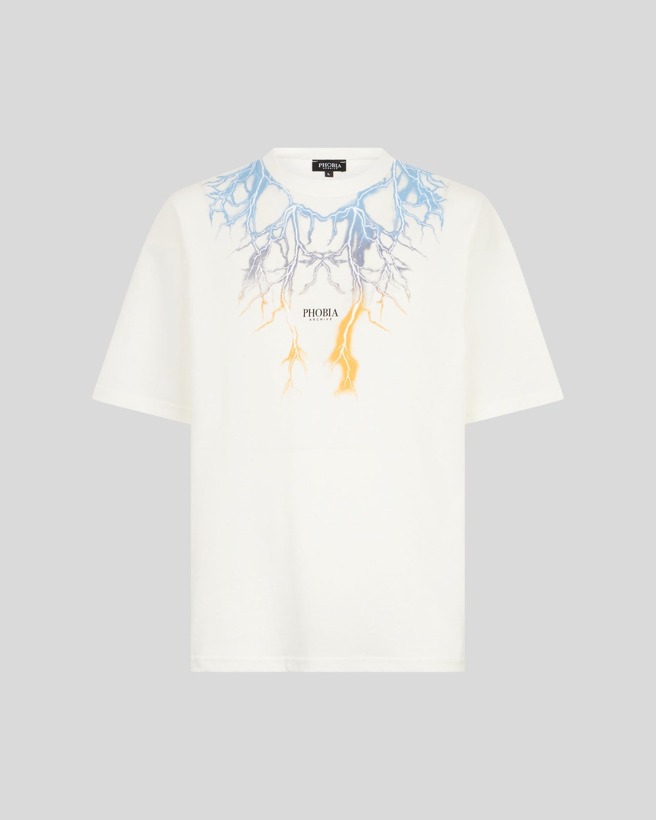 WHITE T-SHIRT WITH BICOLOR BLUE-YELLOW LIGHTNING PRINT