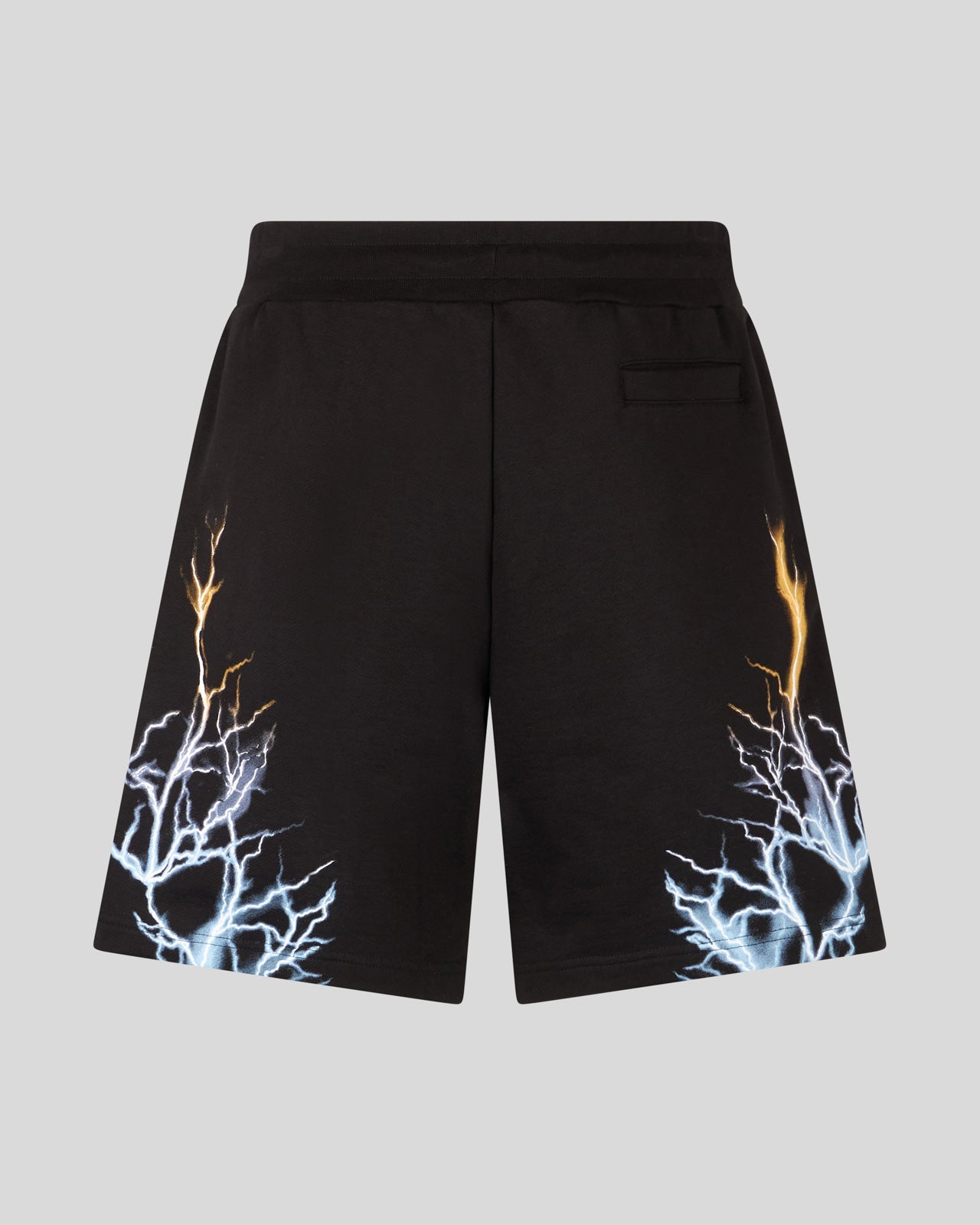 BLACK SHORTS WITH BICOLOR BLUE-YELLOW LIGHTNING PRINT