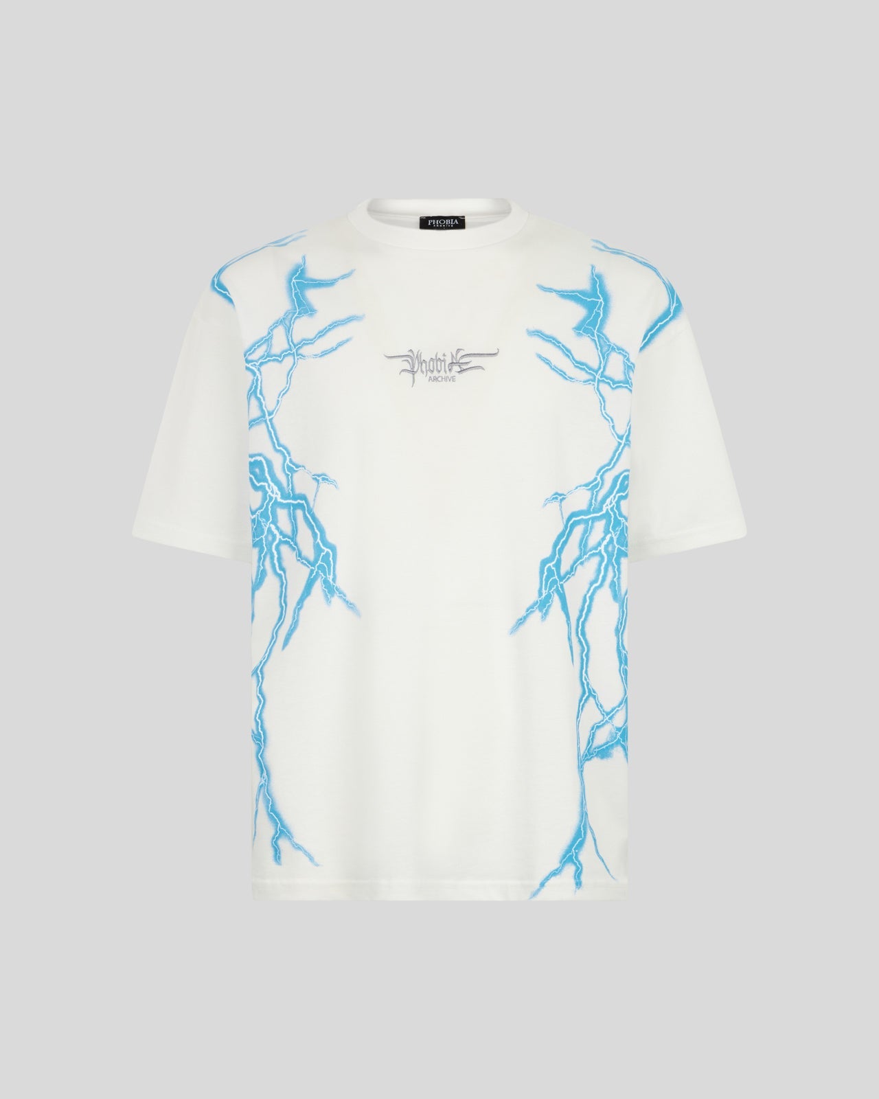 WHITE T-SHIRT WITH LATERAL LIGHT BLUE LIGHTNING PRINT