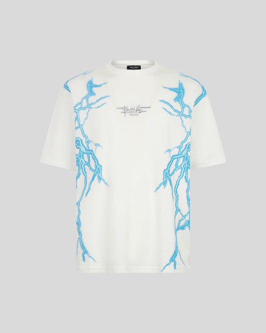 WHITE T-SHIRT WITH LATERAL LIGHT BLUE LIGHTNING PRINT