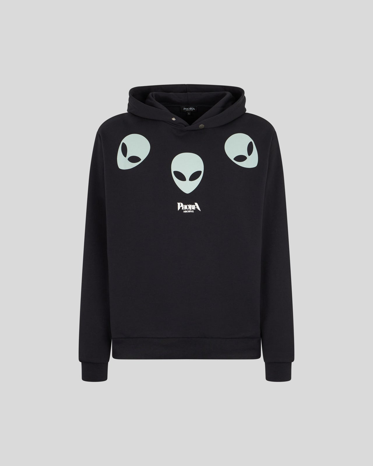 BLACK HOODIE WITH GLOW IN THE DARK TRIPLE ALIEN PRINT