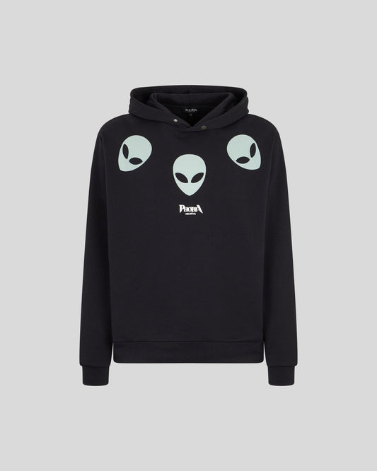 BLACK HOODIE WITH GLOW IN THE DARK TRIPLE ALIEN PRINT
