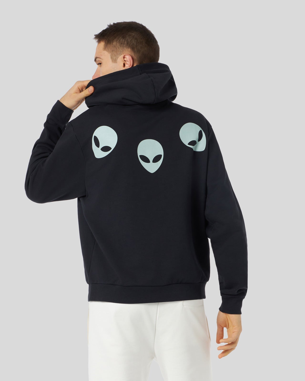 BLACK HOODIE WITH GLOW IN THE DARK TRIPLE ALIEN PRINT