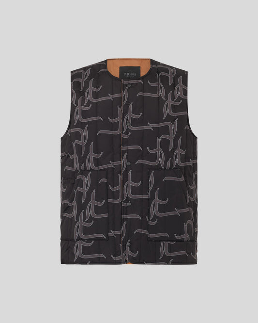DOUBLE FACE GILET WITH ALL OVER GOTIC P AND BIG LABEL