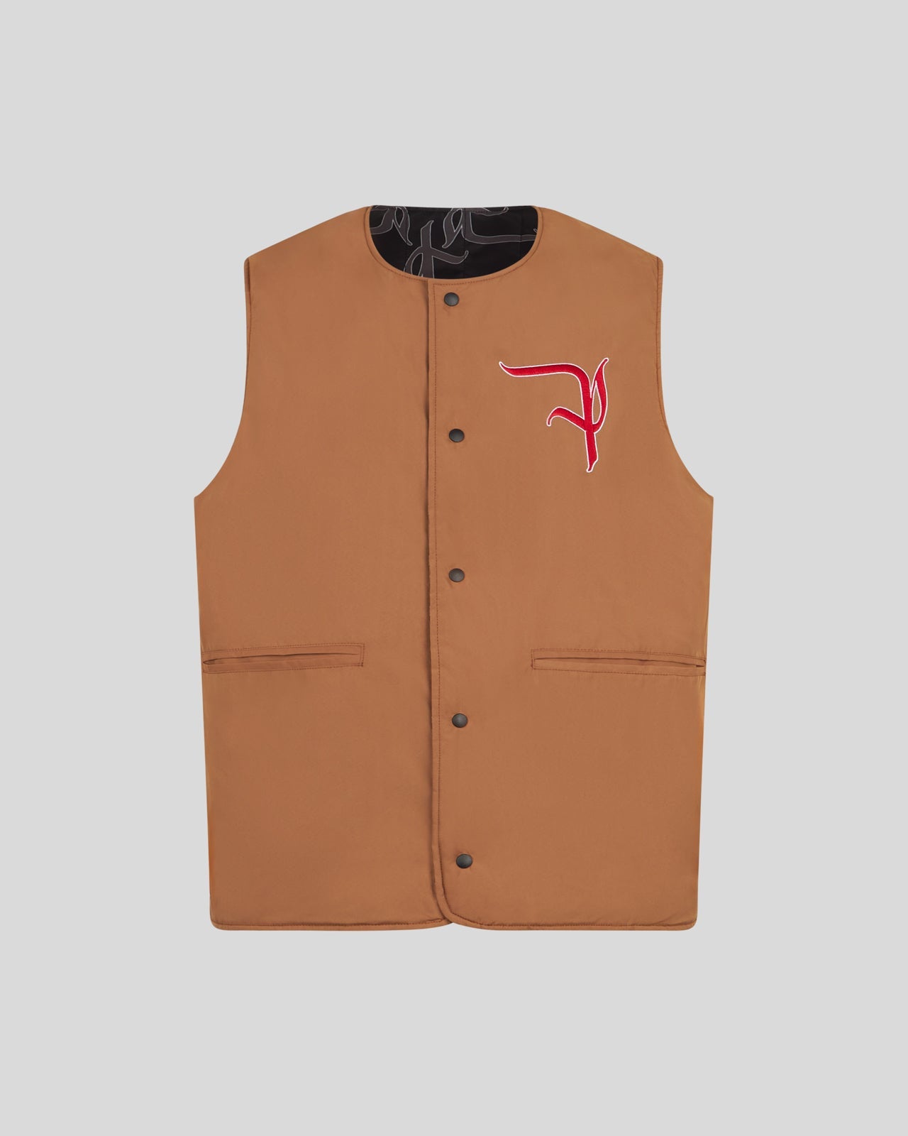 DOUBLE FACE GILET WITH ALL OVER GOTIC P AND BIG LABEL