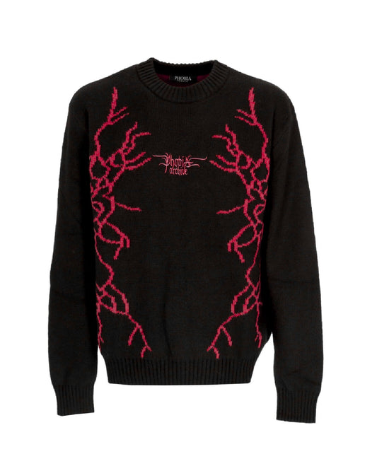 BLACK JUMPER WITH RED JACQUARD LIGHTNING AND LOGO