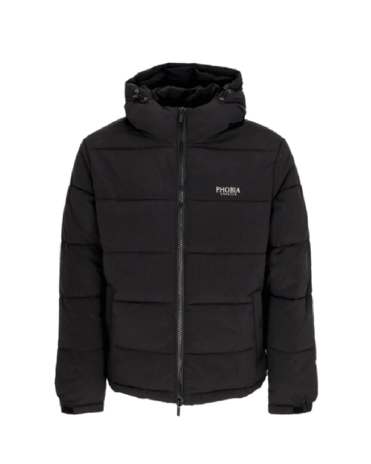BLACK PUFFY JACKET WITH PHOBIA FOGGY LOGO PRINT