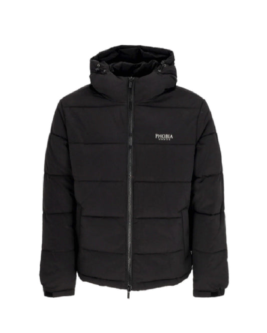 BLACK PUFFY JACKET WITH PHOBIA FOGGY LOGO PRINT