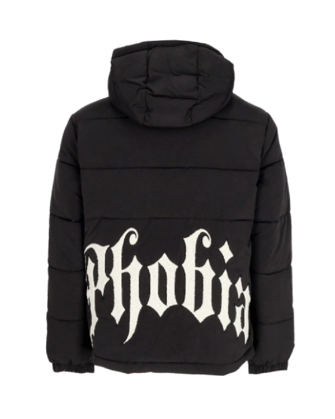 BLACK PUFFY JACKET WITH PHOBIA FOGGY LOGO PRINT