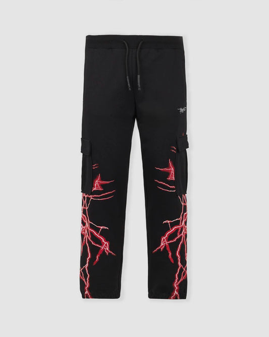 RED VERTICAL LIGHTNING CARGO PANTS